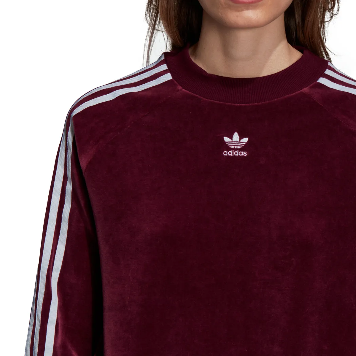 Adidas Originals Trefoil Women's Velour Sweat Shirt Maroon/White