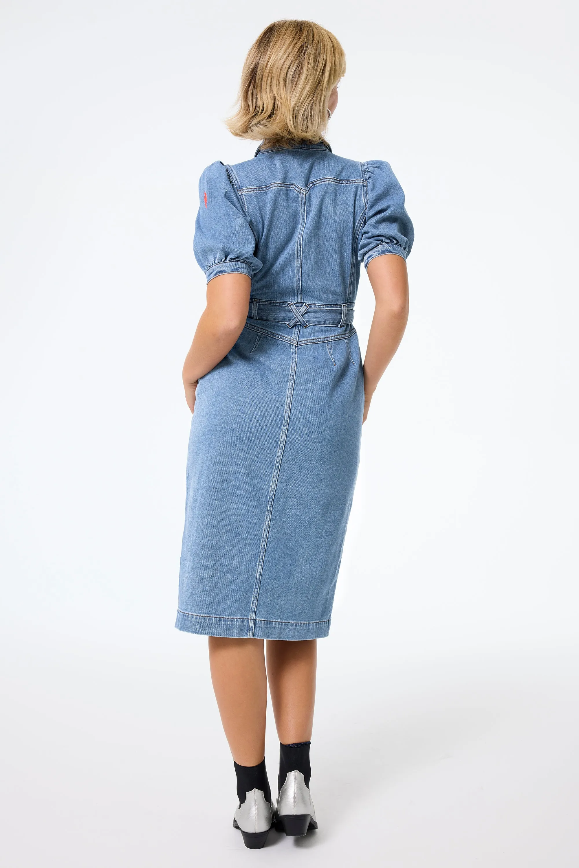 Authentic Indigo Western Denim Midi Dress