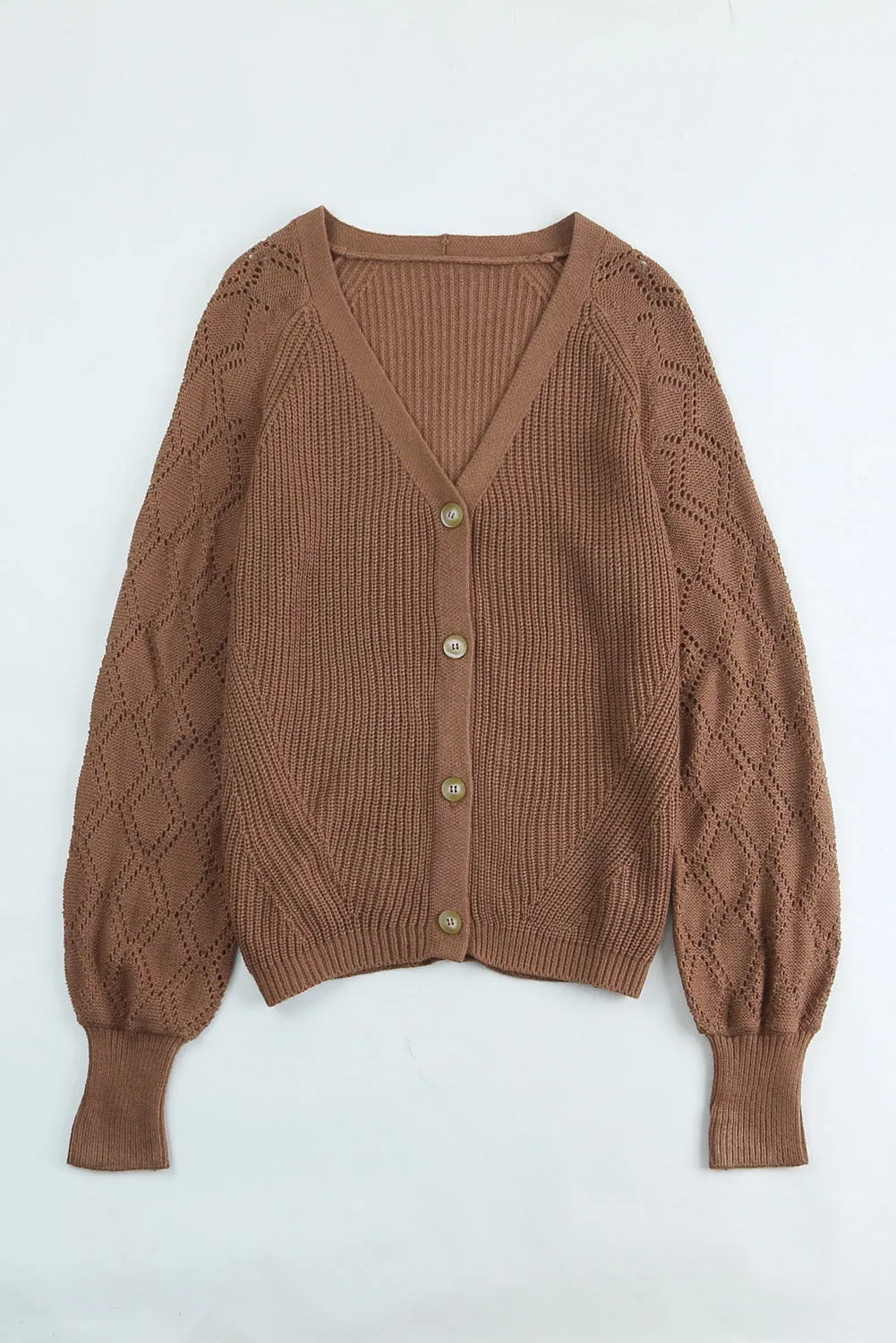 Bishop Sleeve Button V Neck Sweater