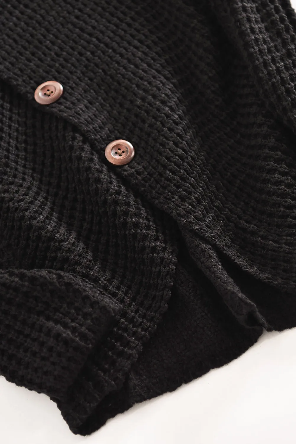 Black Buttoned Wrap Turtleneck Sweater