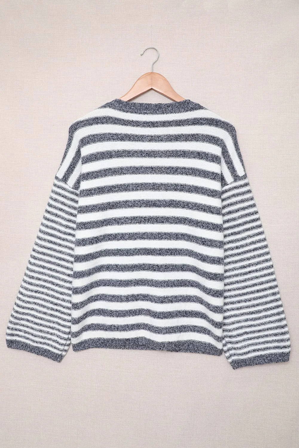 Blue Striped Knit Tie Up Sweater