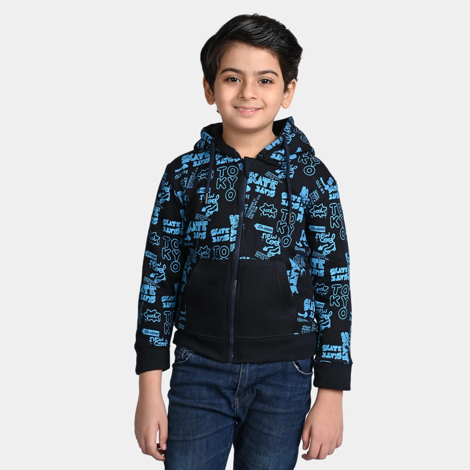 Boys Fleece Knitted Jacket Skate-NAVY