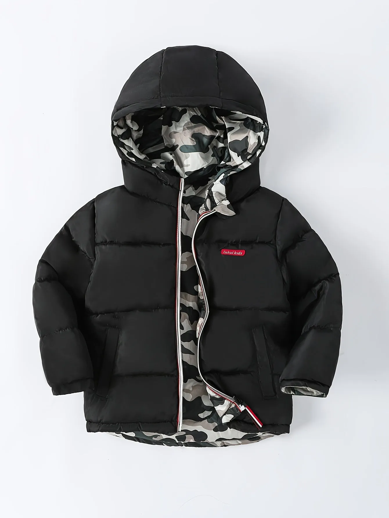 Boys' Winter Camo Coat: Reversible, Windproof Hooded Jacket - Warm, Durable & Stylish with Pockets