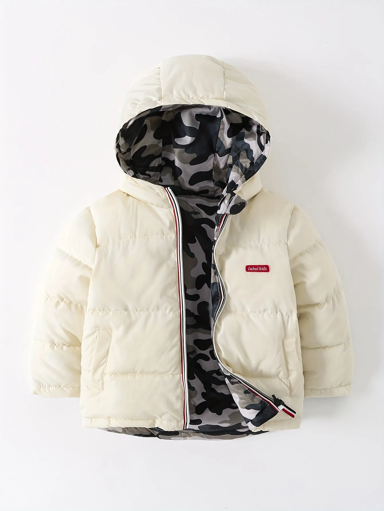 Boys' Winter Camo Coat: Reversible, Windproof Hooded Jacket - Warm, Durable & Stylish with Pockets