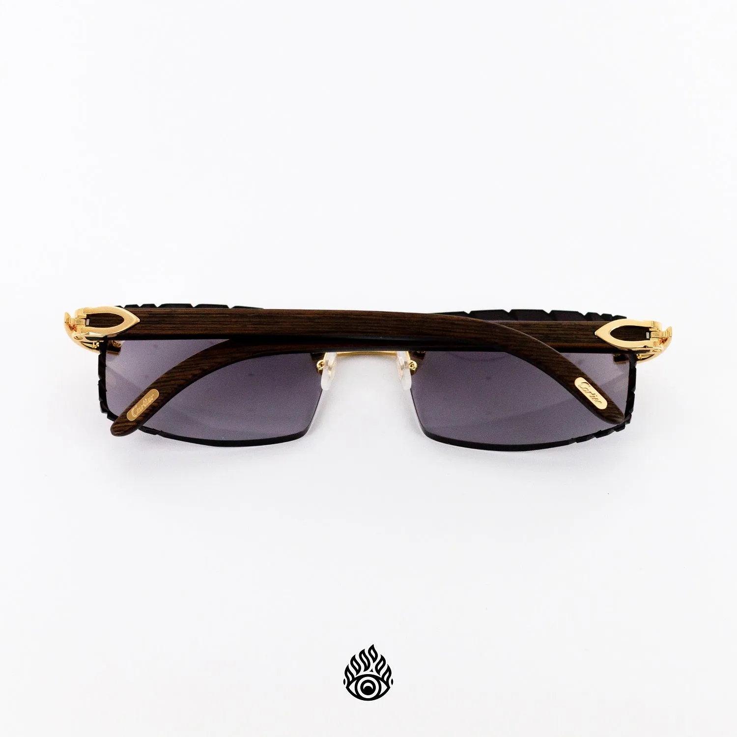 Cartier Dark Wood Glasses with Gold C Decor and Purple Lens