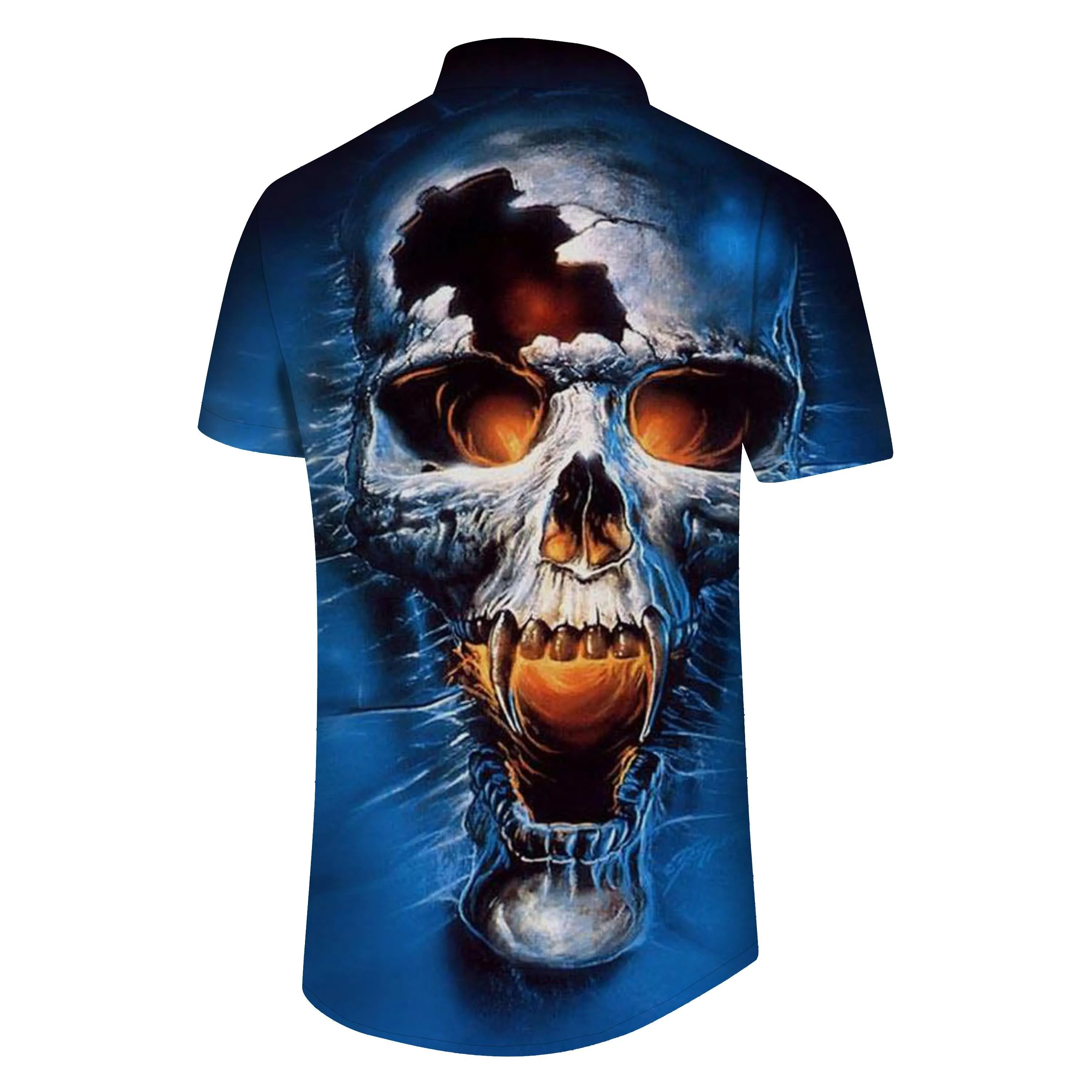 Casual Button Printed Hawaiian Shirt Men's Short Sleeve Costume Horror Skull Black