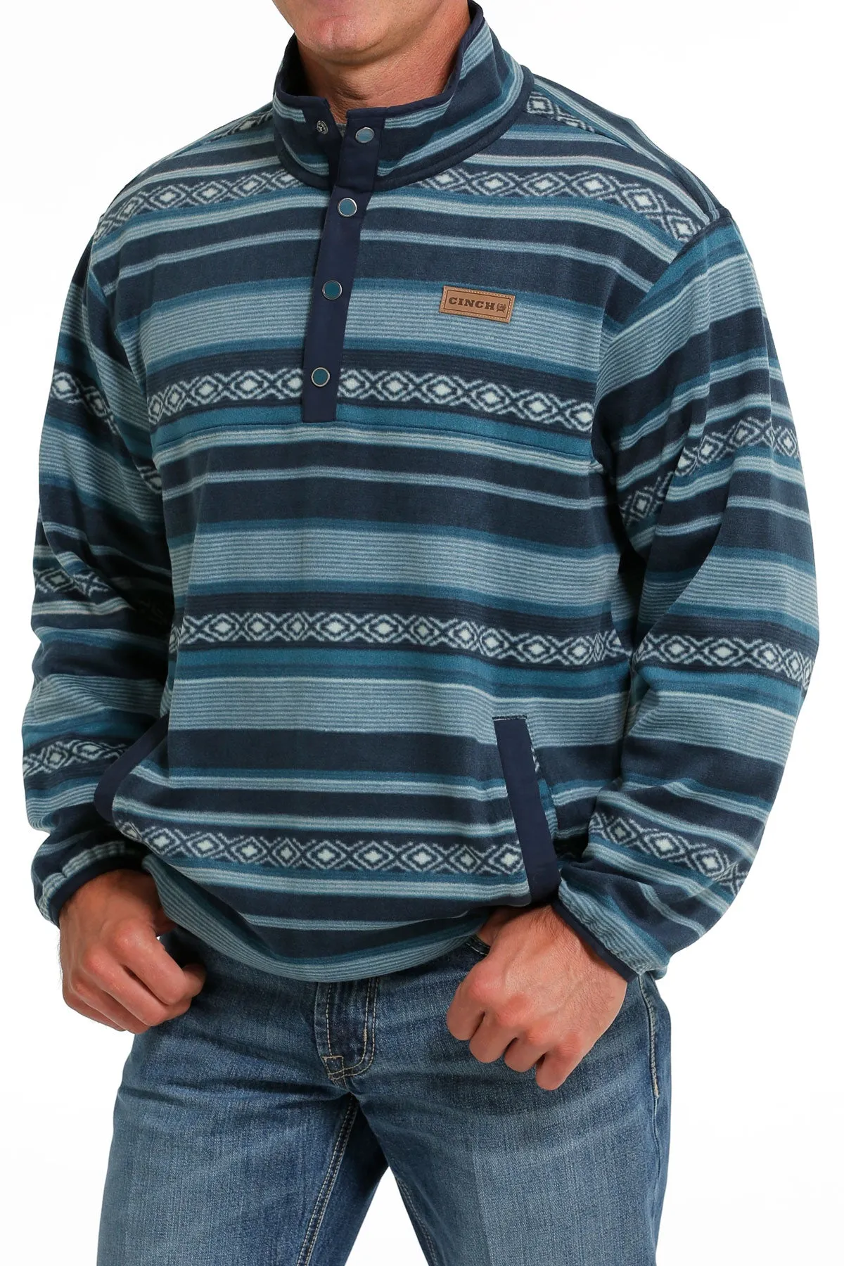 Cinch | Teal Striped Fleece Pullover