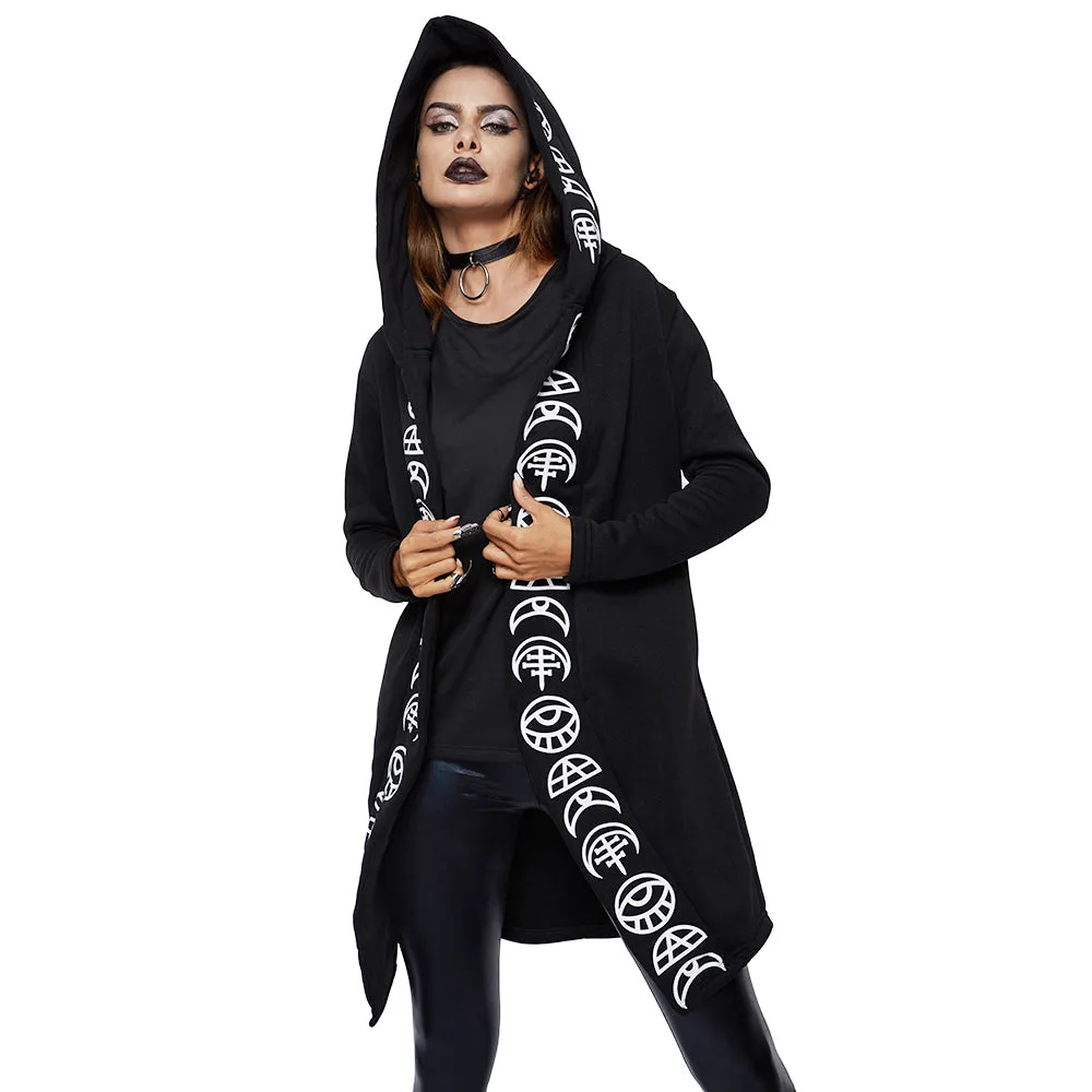 Cool Gothic Coat / Black Women's Loose Cotton Hooded Plain Coat / Female Gothic Clothing