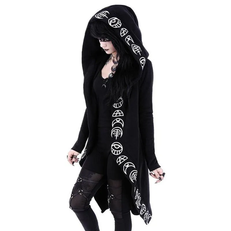 Cool Gothic Coat / Black Women's Loose Cotton Hooded Plain Coat / Female Gothic Clothing