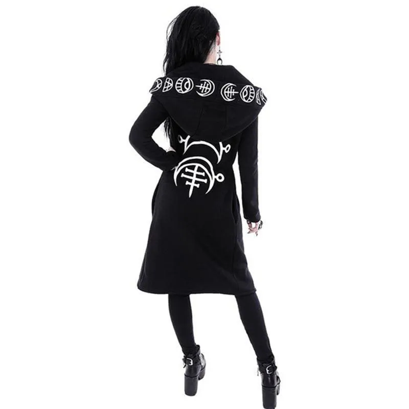 Cool Gothic Coat / Black Women's Loose Cotton Hooded Plain Coat / Female Gothic Clothing