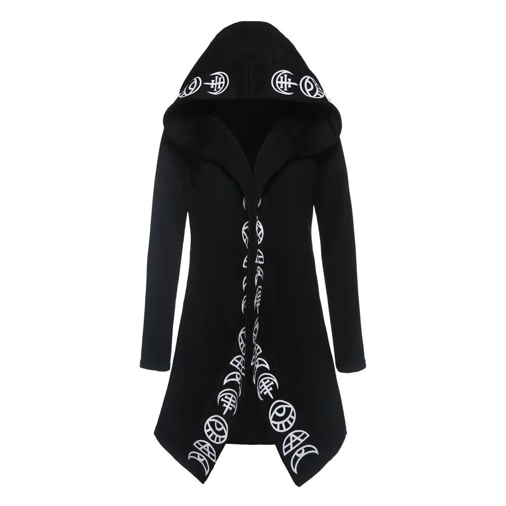 Cool Gothic Coat / Black Women's Loose Cotton Hooded Plain Coat / Female Gothic Clothing