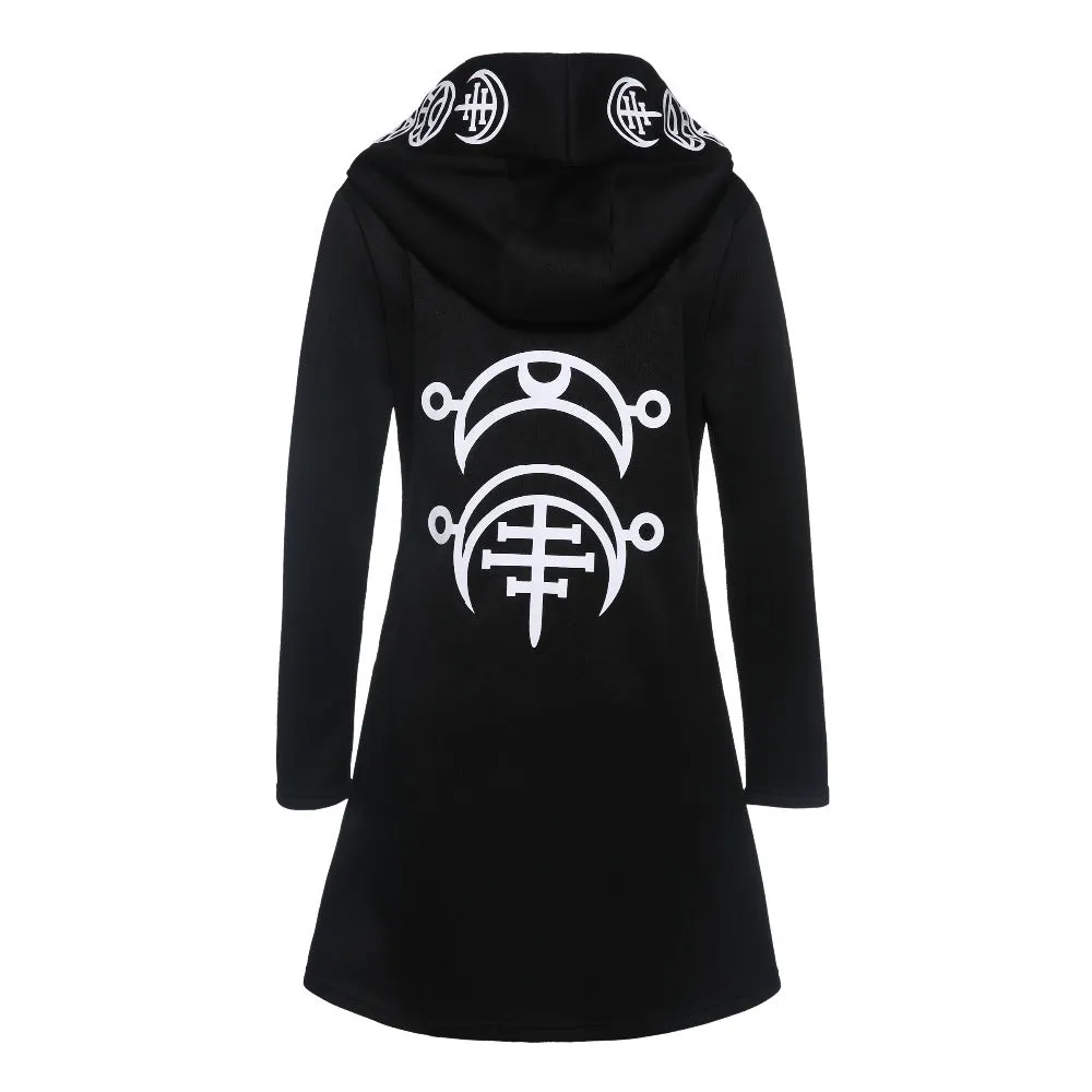 Cool Gothic Coat / Black Women's Loose Cotton Hooded Plain Coat / Female Gothic Clothing