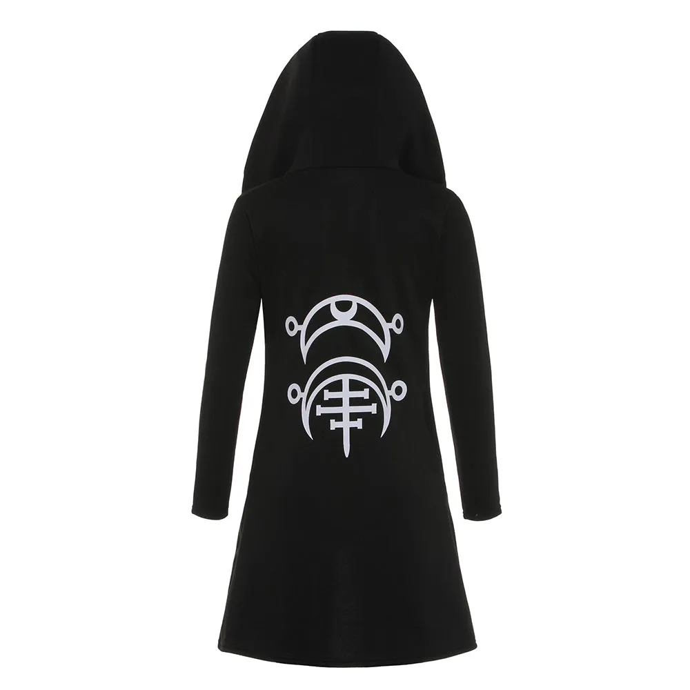 Cool Gothic Coat / Black Women's Loose Cotton Hooded Plain Coat / Female Gothic Clothing