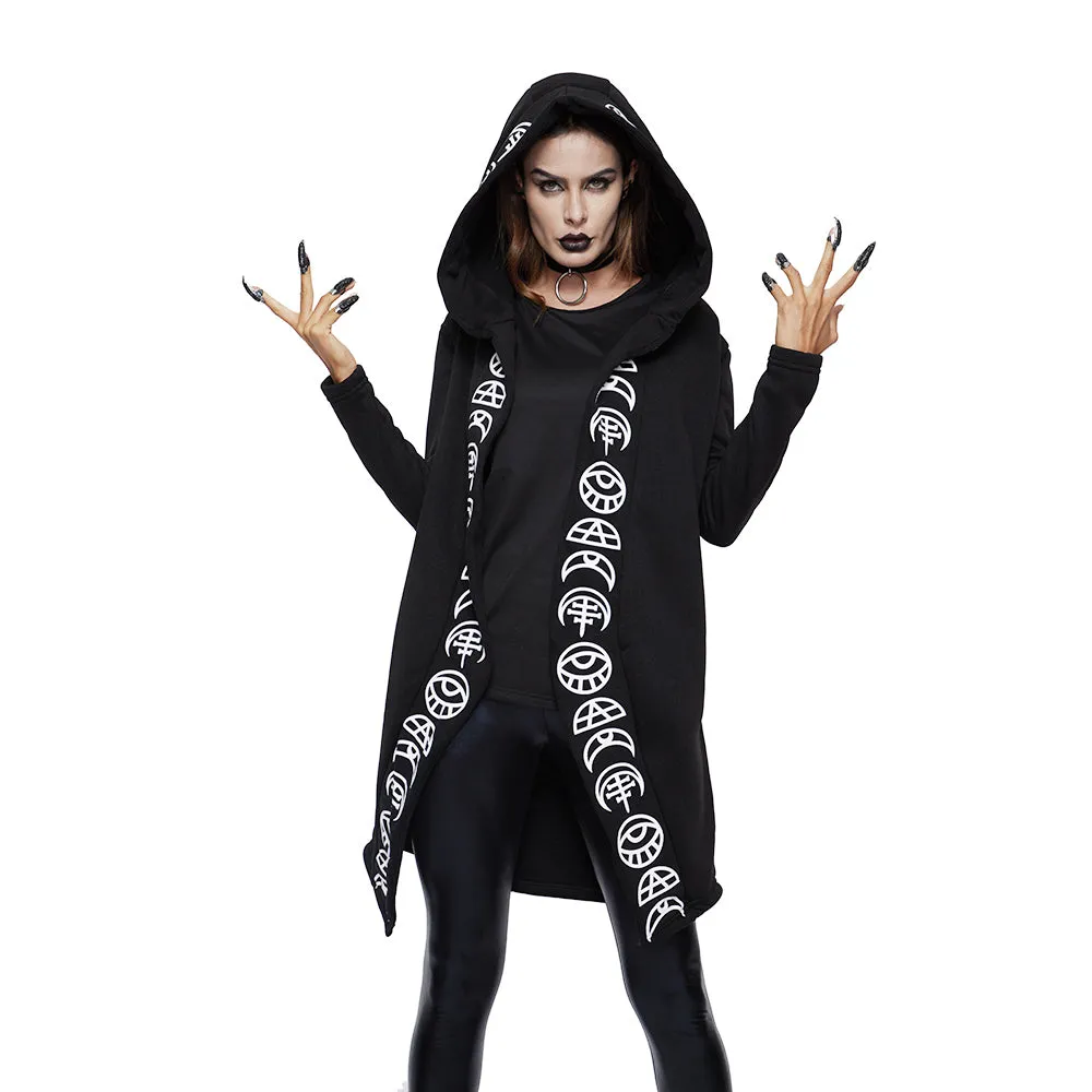 Cool Gothic Coat / Black Women's Loose Cotton Hooded Plain Coat / Female Gothic Clothing