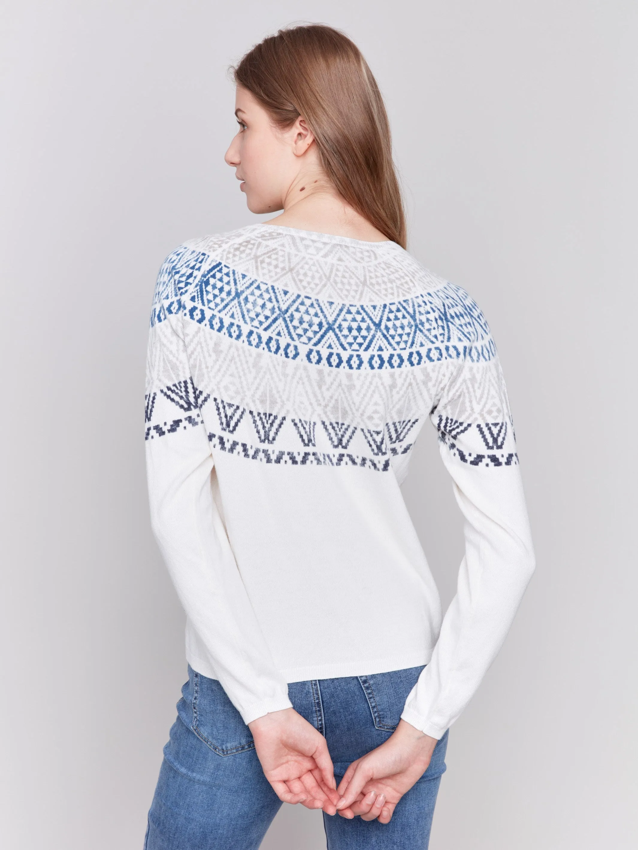 Cotton Blend Ski Sweater - Ecru