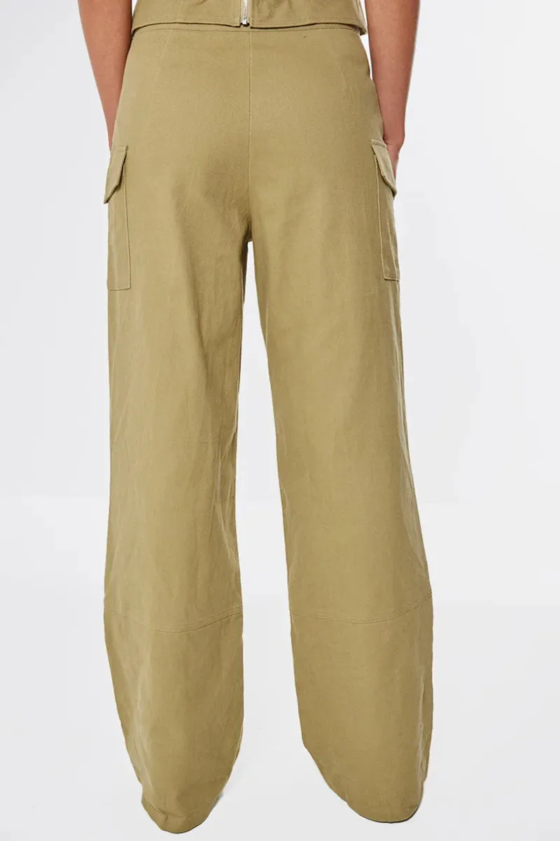 Cotton Bow Detail Wide Leg Cargo Pants