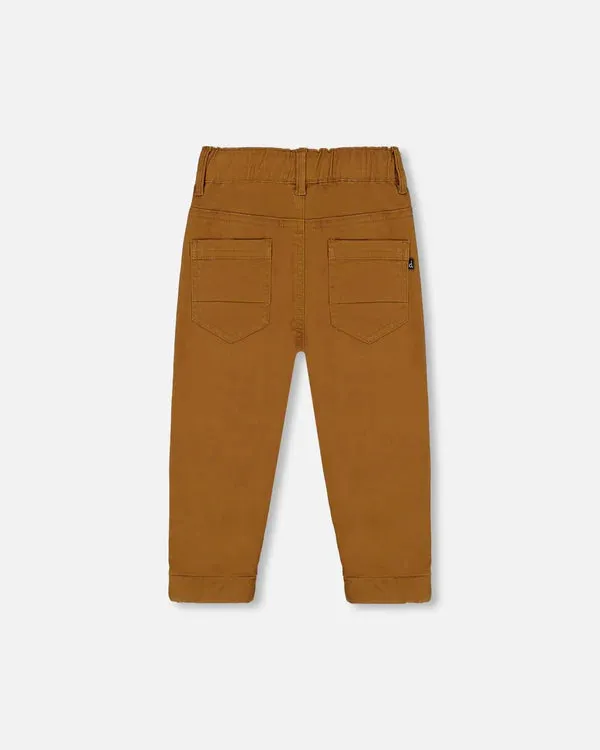 Deux Par Deux Stretch Twill Jogger Pant with Pleated Knee - Caramel Brown