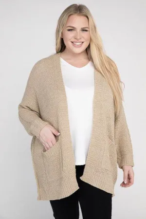 eesome Plus Size Ribbed Knit Open Front Cardigan