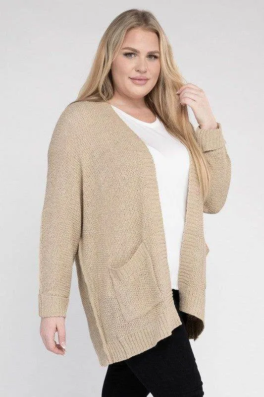 eesome Plus Size Ribbed Knit Open Front Cardigan