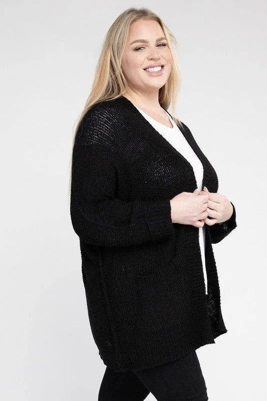 eesome Plus Size Ribbed Knit Open Front Cardigan