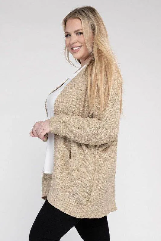 eesome Plus Size Ribbed Knit Open Front Cardigan