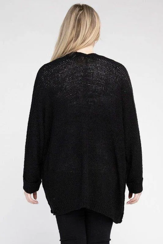 eesome Plus Size Ribbed Knit Open Front Cardigan