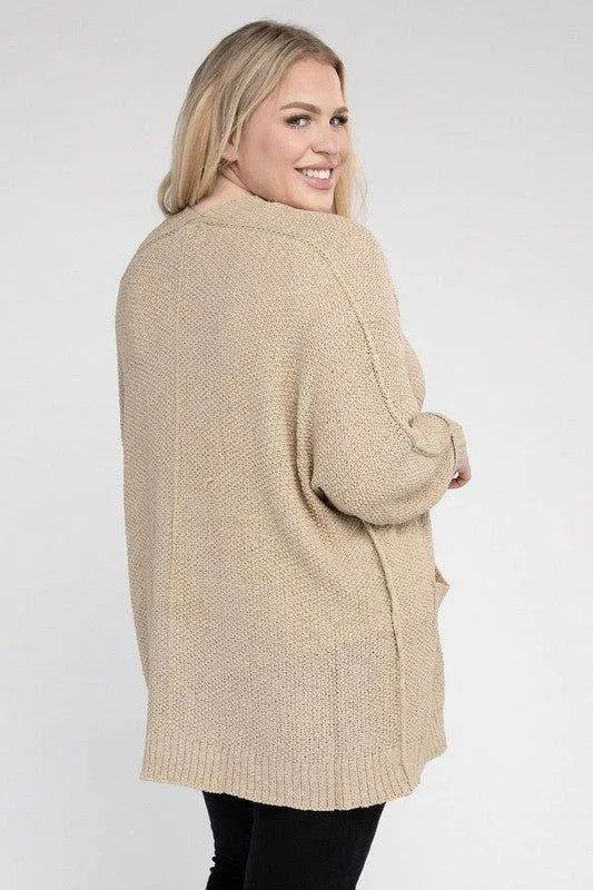 eesome Plus Size Ribbed Knit Open Front Cardigan