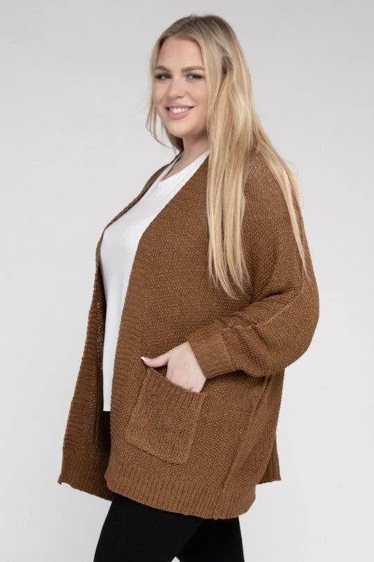 eesome Plus Size Ribbed Knit Open Front Cardigan