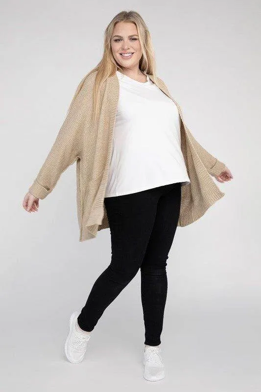 eesome Plus Size Ribbed Knit Open Front Cardigan