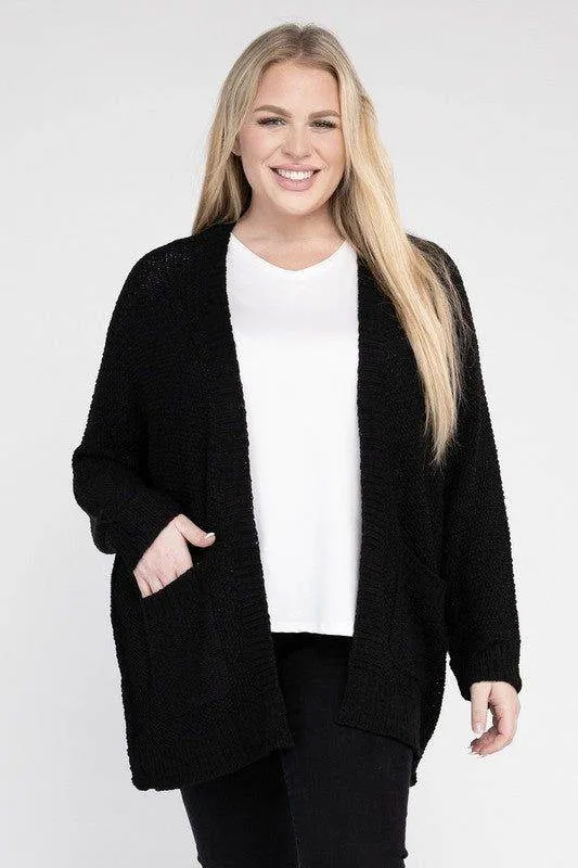 eesome Plus Size Ribbed Knit Open Front Cardigan