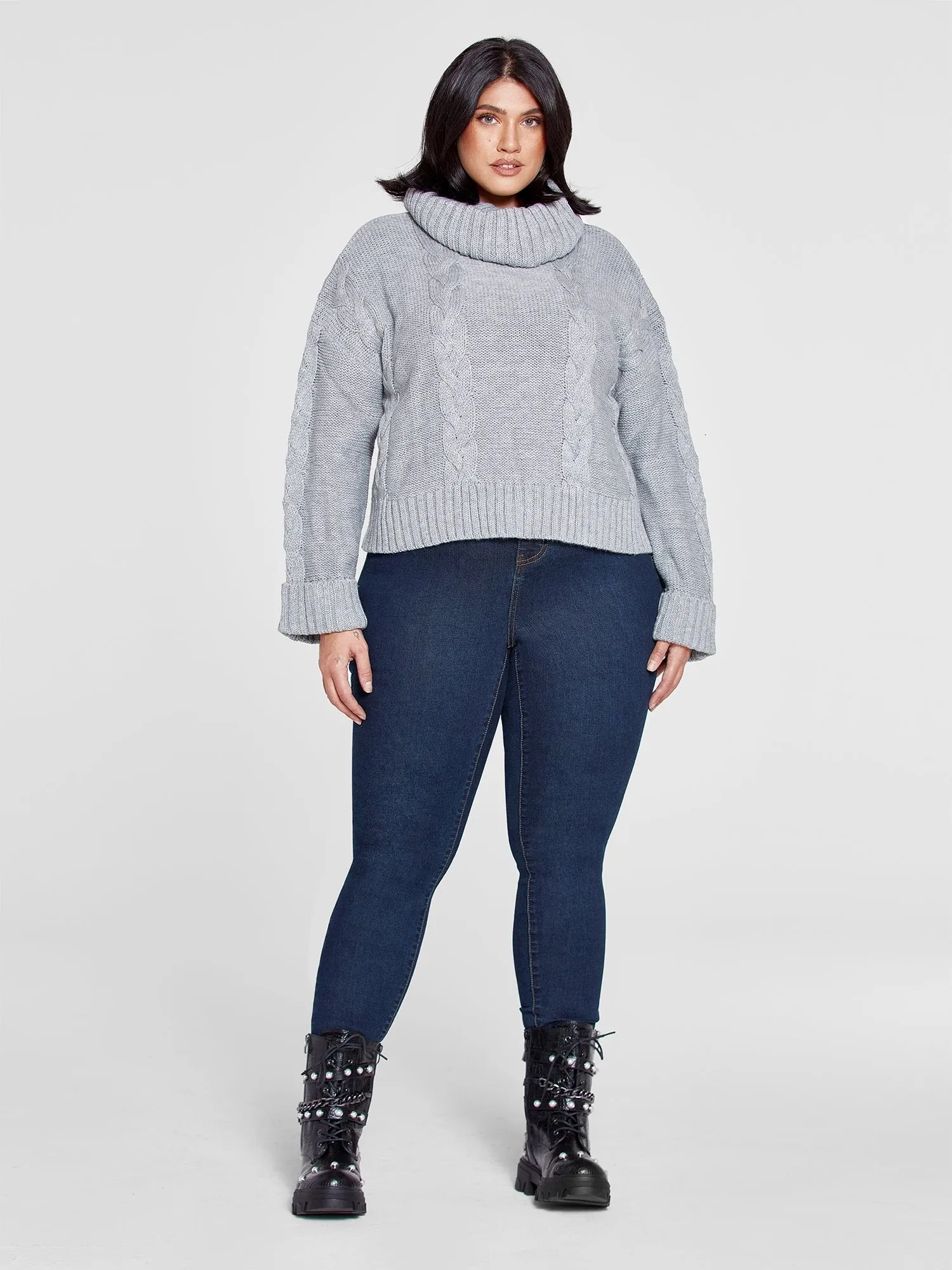 Fashion To Figure - Liana Cableknit Turtleneck Sweater