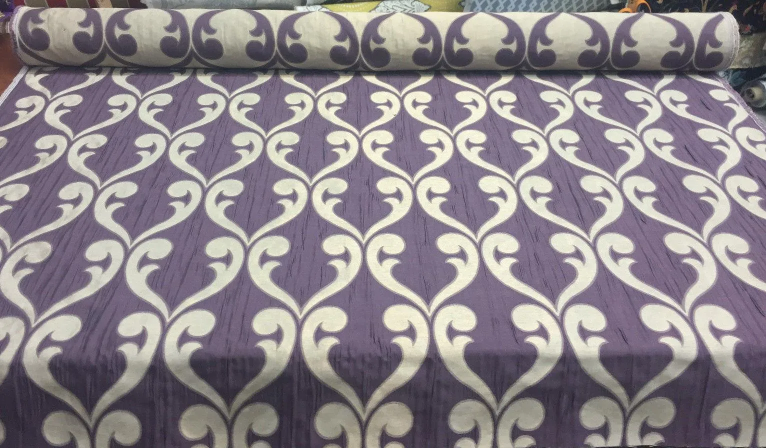 Fleur De Lis Amethyst Jacquard Reversible Pocket Drapery Fabric By the Yard