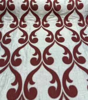 Fleur De Lis Ruby Red Jacquard Reversible Fabric By the Yard