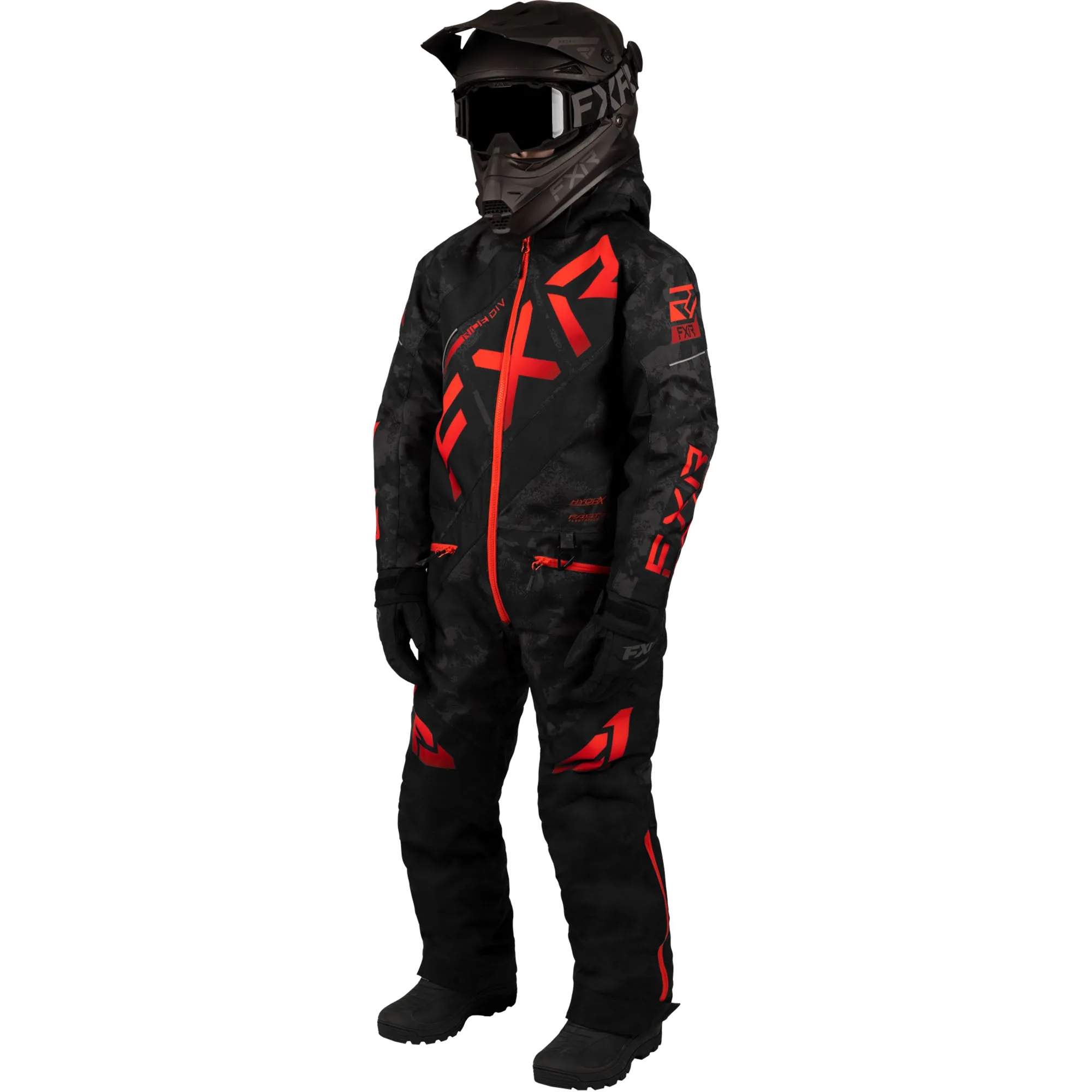 FXR Youth CX Snowmobile Monosuit Black Camo/Red Fade