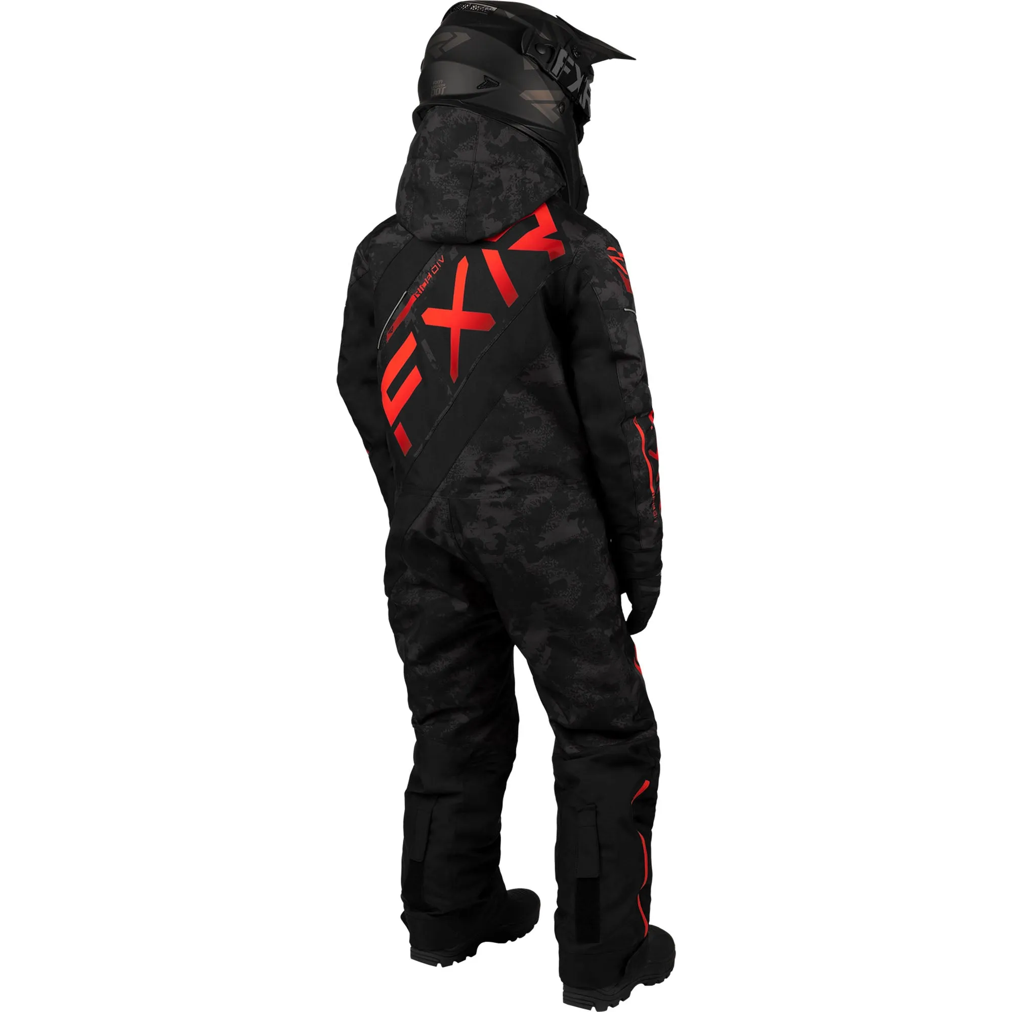 FXR Youth CX Snowmobile Monosuit Black Camo/Red Fade