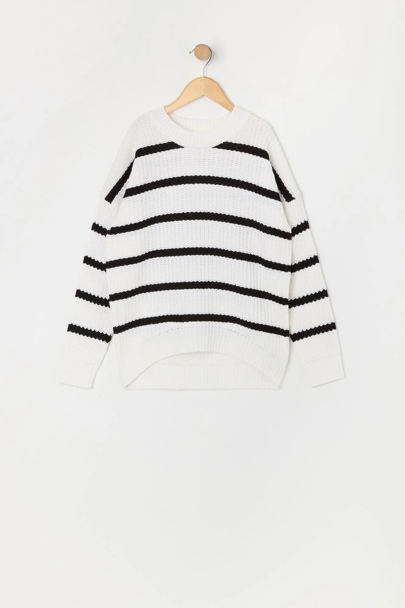 Girls Striped Ribbed Knit Sweater