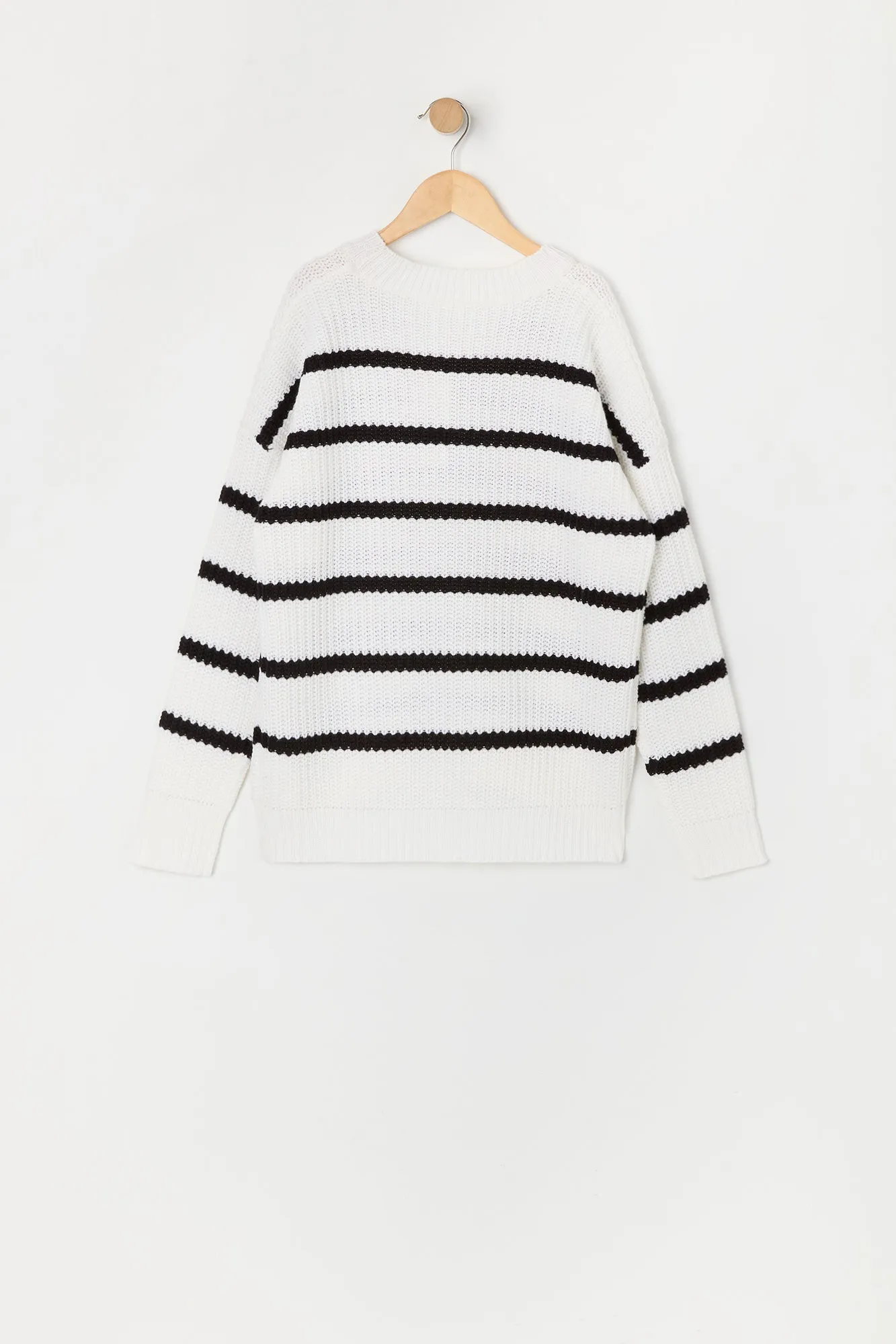 Girls Striped Ribbed Knit Sweater