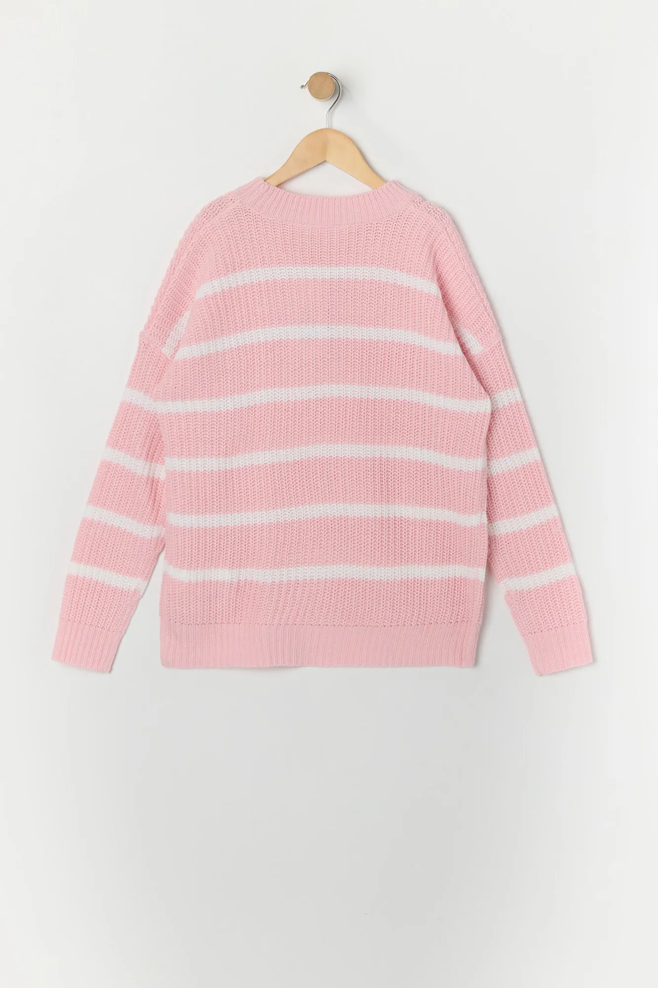 Girls Striped Ribbed Knit Sweater