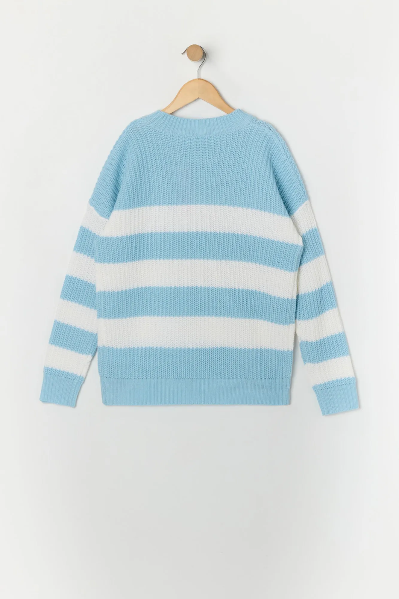 Girls Striped Ribbed Knit Sweater