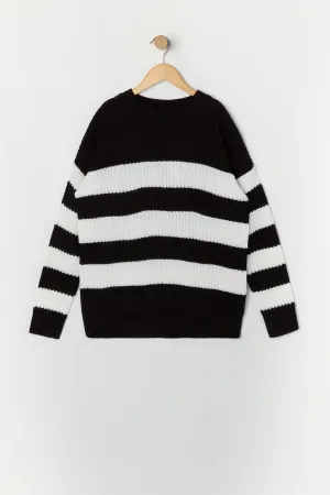 Girls Striped Ribbed Knit Sweater