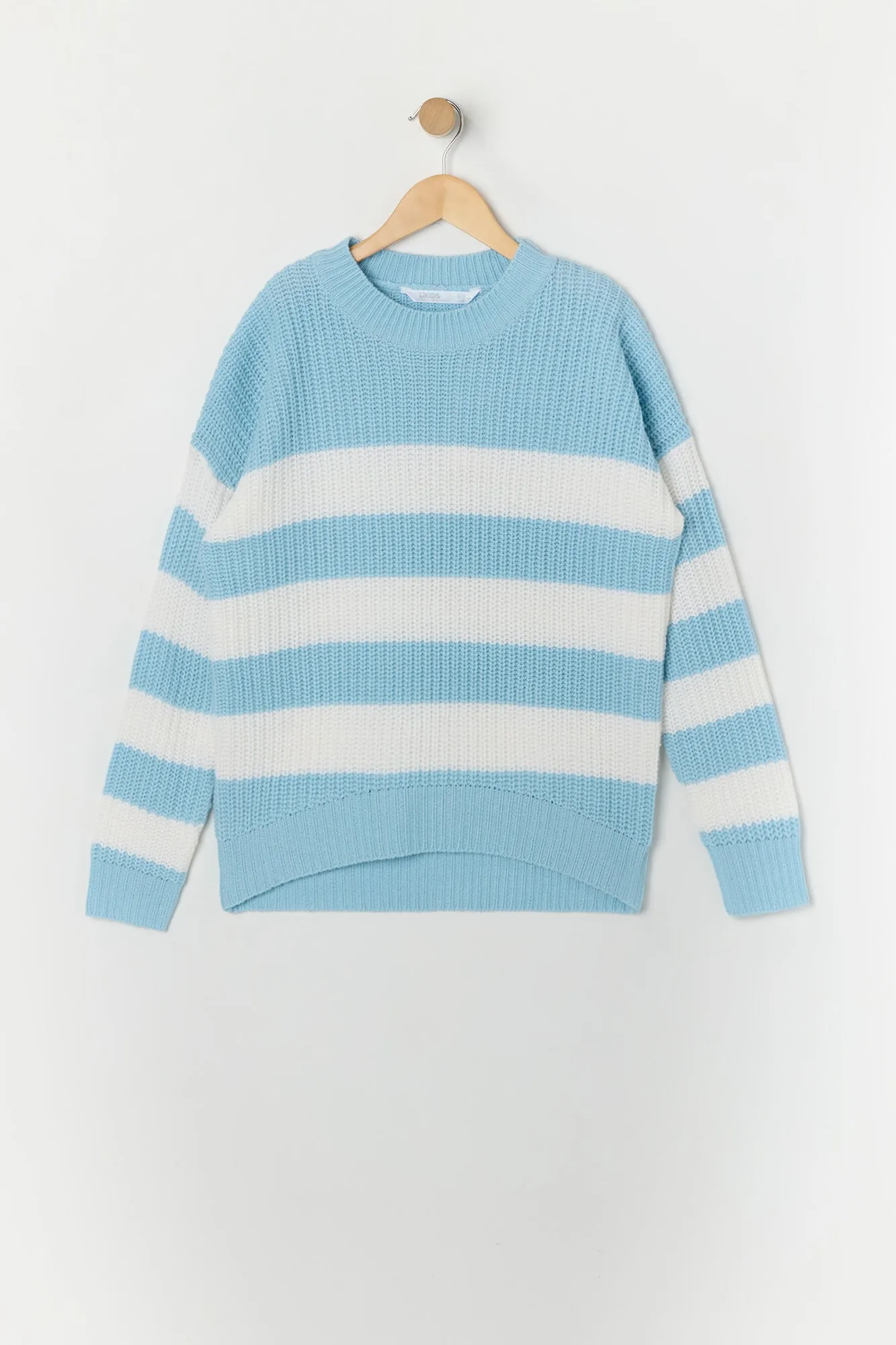 Girls Striped Ribbed Knit Sweater