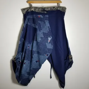 Indigo Bunny Waves Samurai Pants waist tied