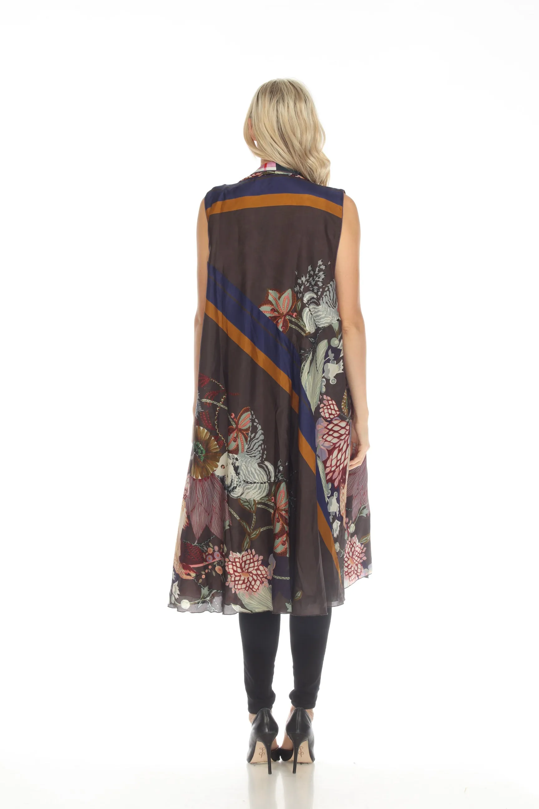 Johnny Was Owl Gale Silk Printed Reversible Long Vest Boho Chic C42922 NEW