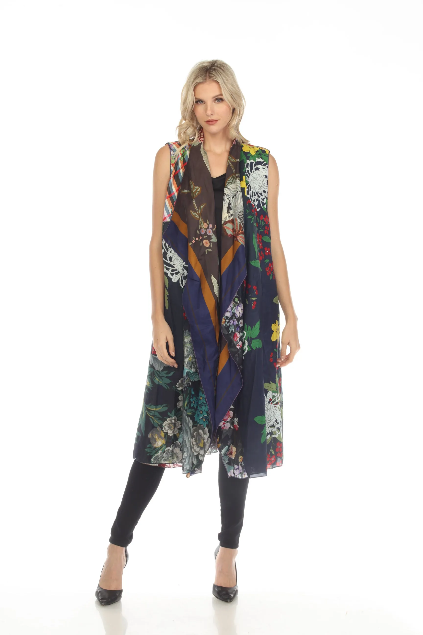 Johnny Was Owl Gale Silk Printed Reversible Long Vest Boho Chic C42922 NEW