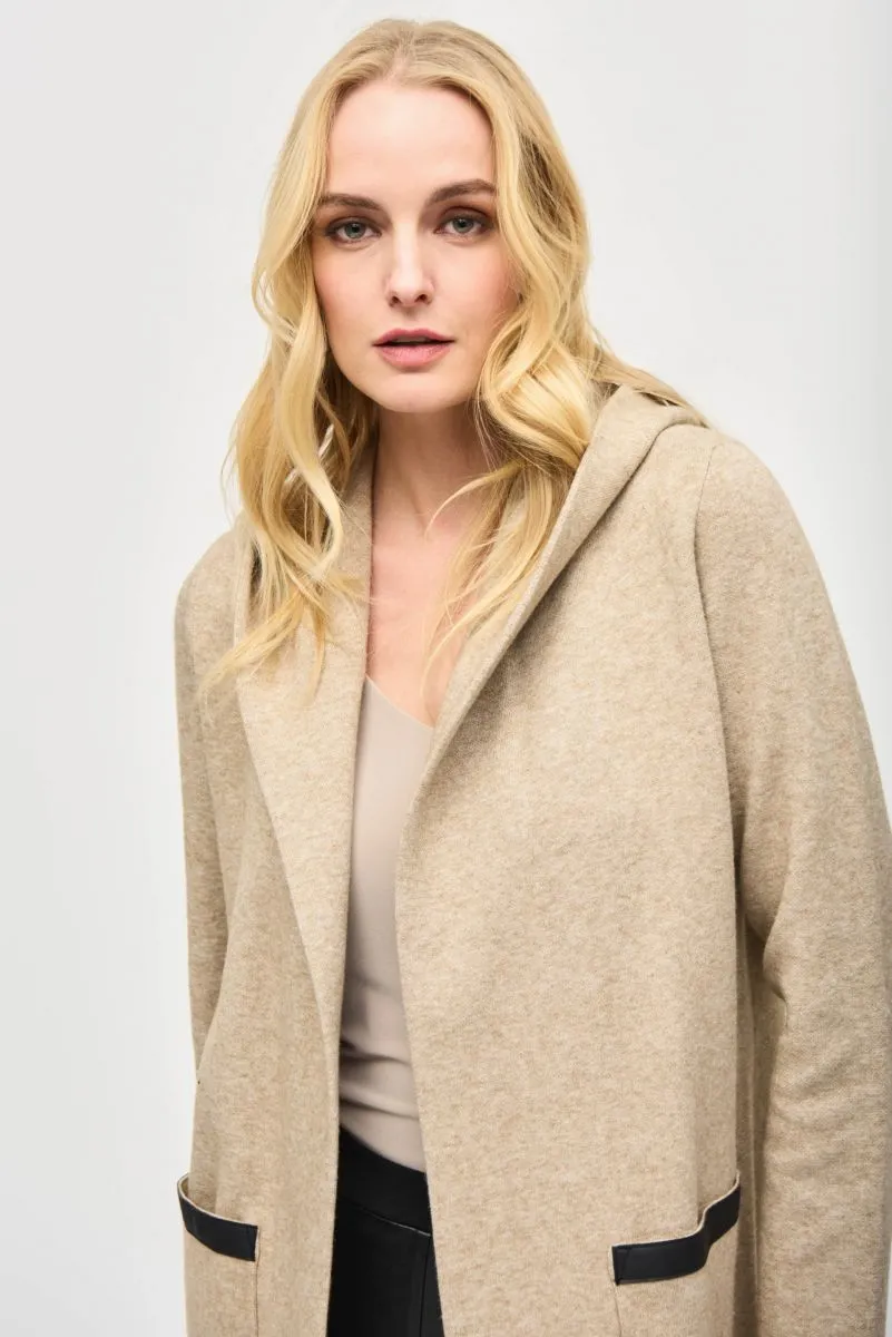 Joseph Ribkoff Oatmeal Hooded Knit Cover-Up Jacket 243968