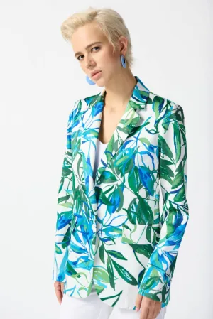 Joseph Ribkoff Vanilla/Multi Tropical Leaf Print One-Button Blazer Jacket 242210