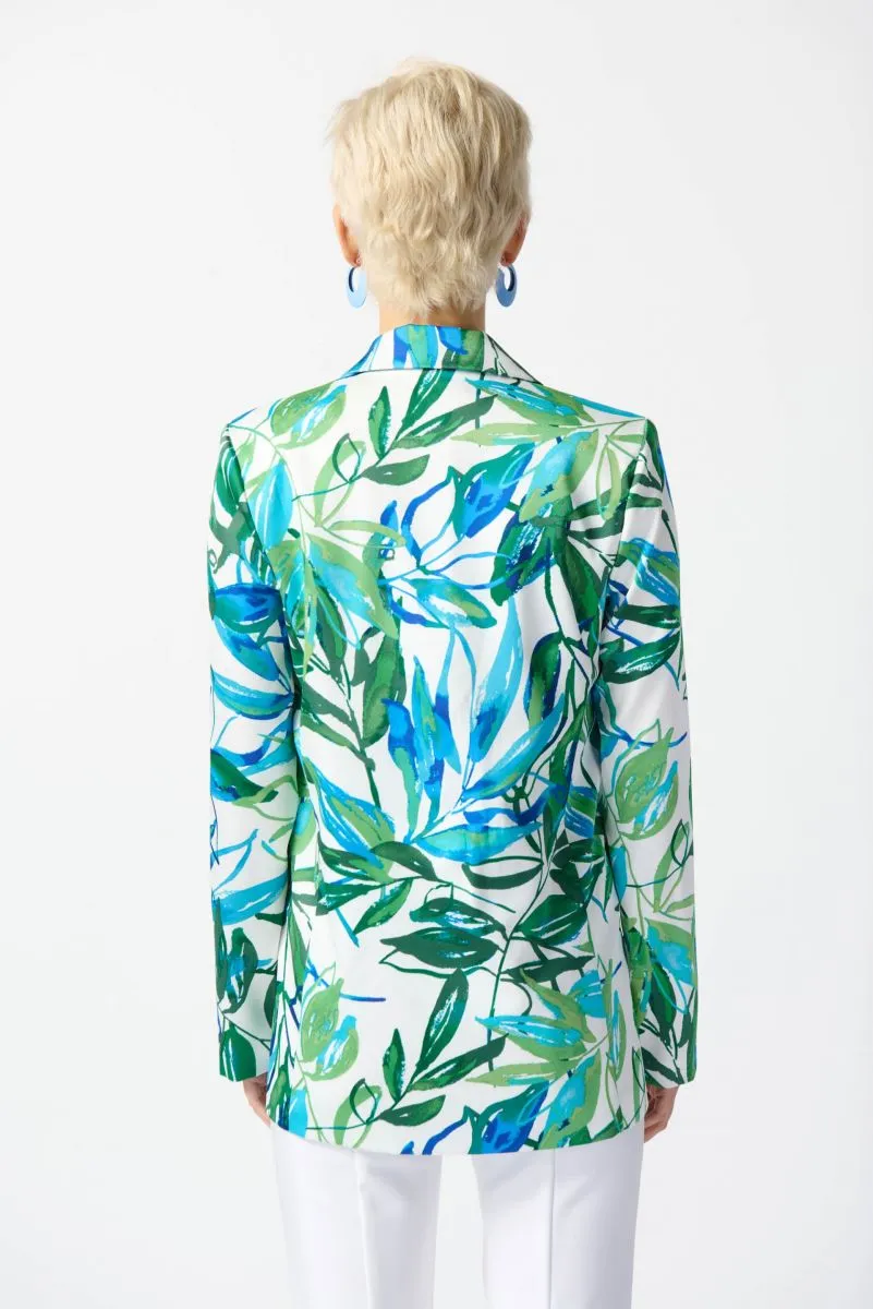 Joseph Ribkoff Vanilla/Multi Tropical Leaf Print One-Button Blazer Jacket 242210