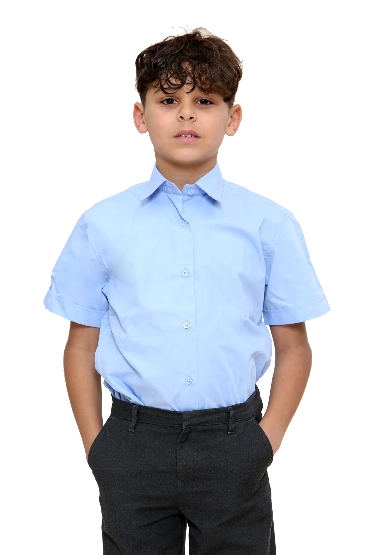 KHIM Kids Boys Full & Half Sleeve School Shirts Plain White & Sky Blue Dress Shirts 5-16 Years