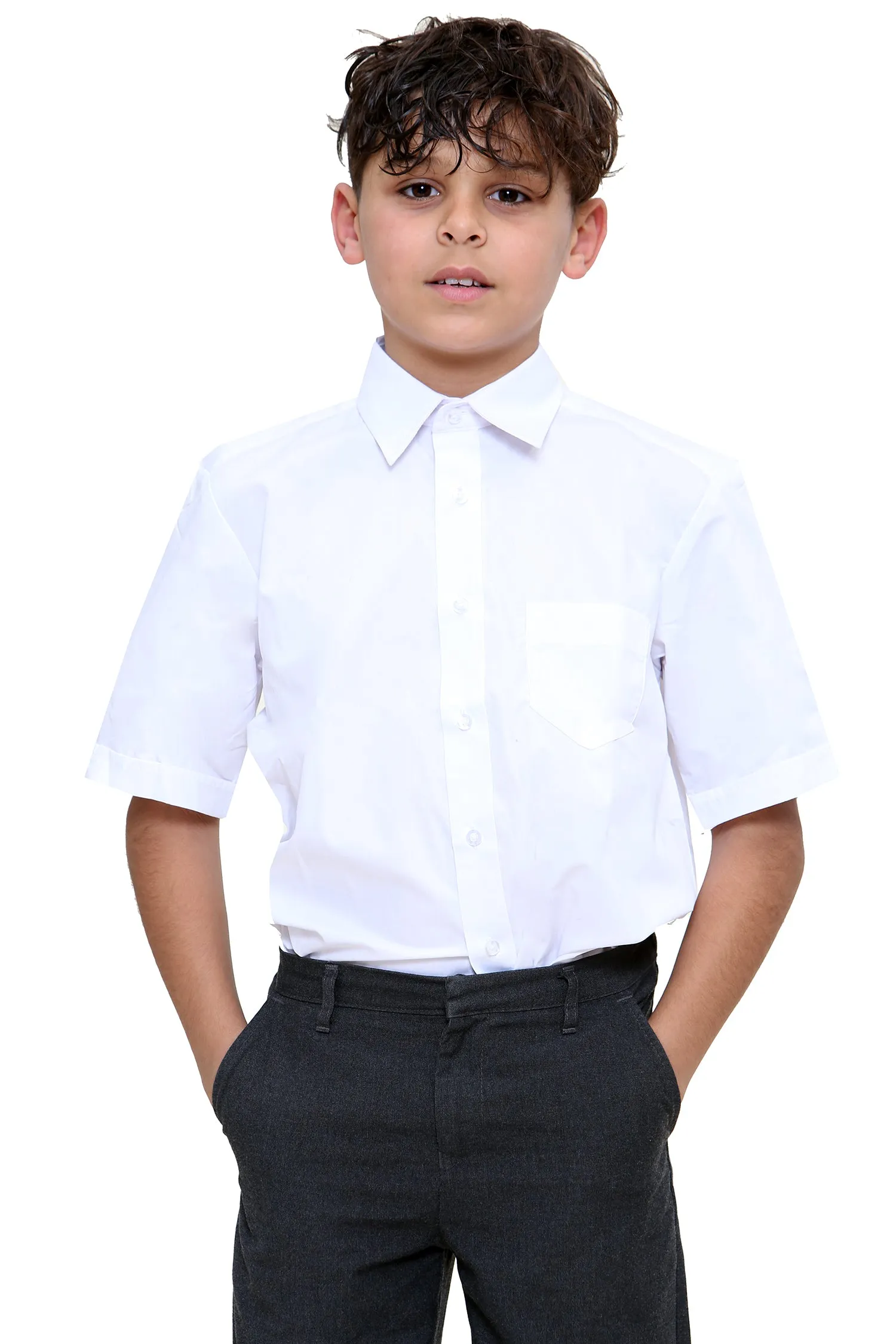 KHIM Kids Boys Full & Half Sleeve School Shirts Plain White & Sky Blue Dress Shirts 5-16 Years