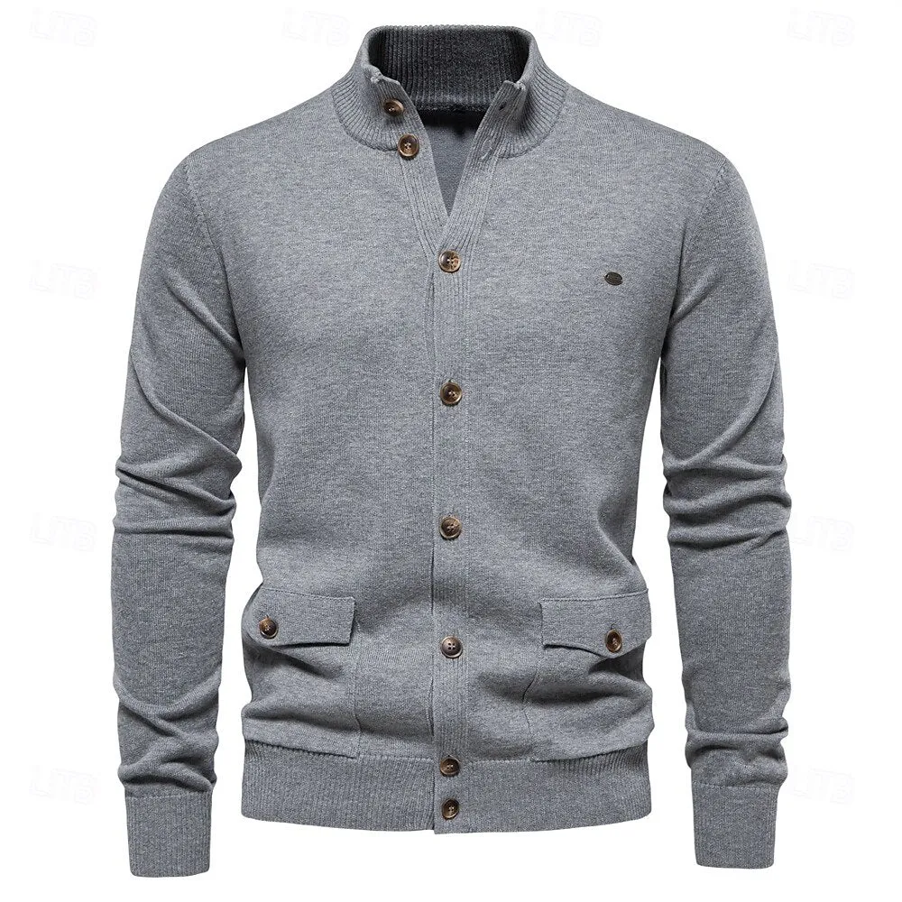 Knitted Stand Collar Cotton Cardigan